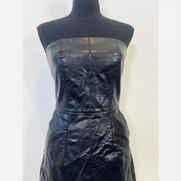 Nonchalant Dixie Mini Dress in Black Large Faux Leather Strapless Lined Party - Picture 4 of 5